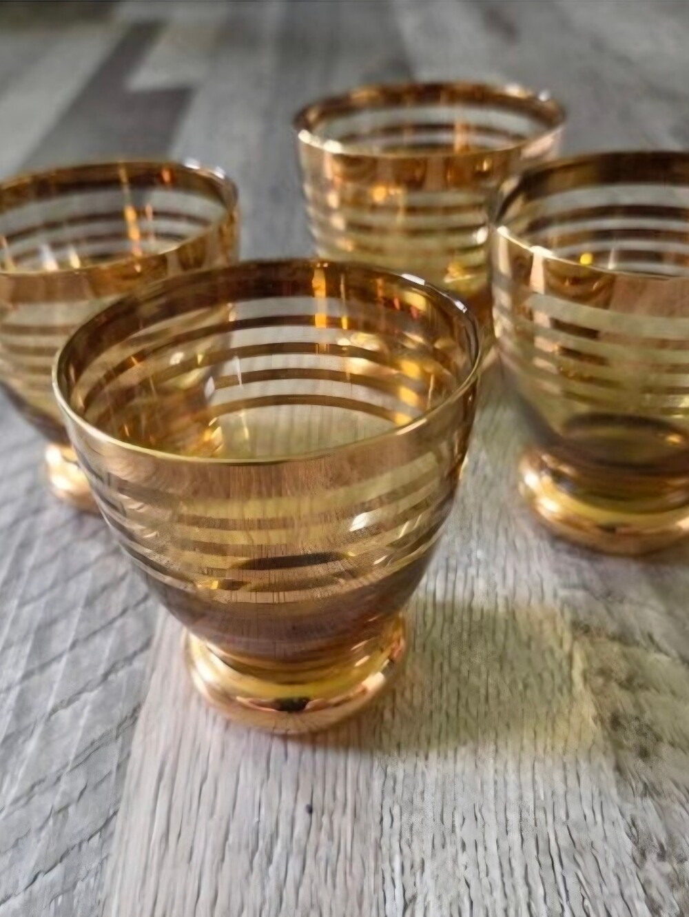 Vintage Amber Gold Striped Mid Century Cordial Shot Glasses Set of 4 Luxury